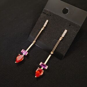 Banana Republic Gold Drop Earrings with Red and Pink Gemstones